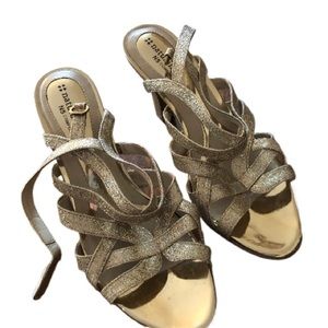 Naturalizer Gold Sandals Sparkly Heels Summer Party Evening Glamorous Metallic